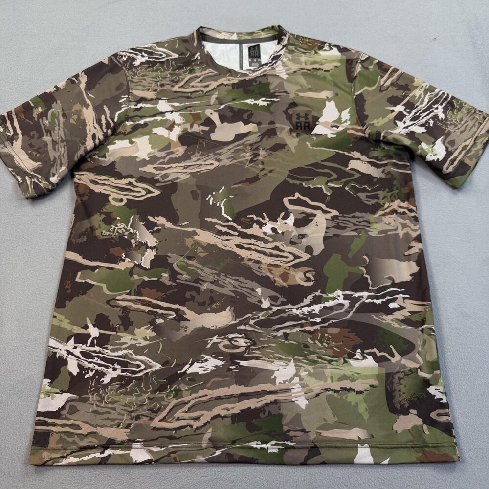 Under Armour Ridge Reaper Shirt Mens XL Green Forest Camo Short Sleeve Hunting